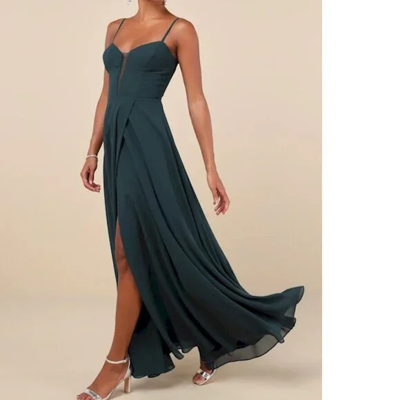 Lulus Stunning Grace Emerald Green Cutout A-Line Maxi Dress Size Medium NWOT - Picture 11 of 14